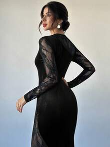 Firerie فستان طويل الأكمام من الدانتيل والمخمل الأرجواني الأنيق والفاخر والرومانسي والراقي، مناسب للمناسبات والحفلات والسهرات والاستخدام اليومي، خاص بالأعياد والعطلات الجديدة