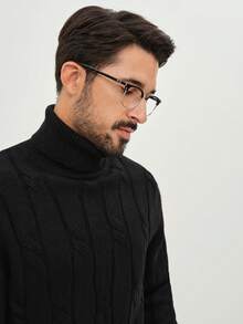 Manfinity CityGents Áo len nam dài tay, cổ cao, tay dài, màu trơn, kiểu dệt cáp, thích hợp cho mùa thu đông. - màu đen - Xem 2
