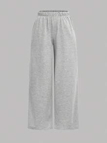 SHEIN Girlism Bộ 3 món áo nỉ in chữ thời trang đường phố cho bé gái tuổi teen, áo ba lỗ và quần dài, xuân/đông - Màu Xám nhạt - Xem 9