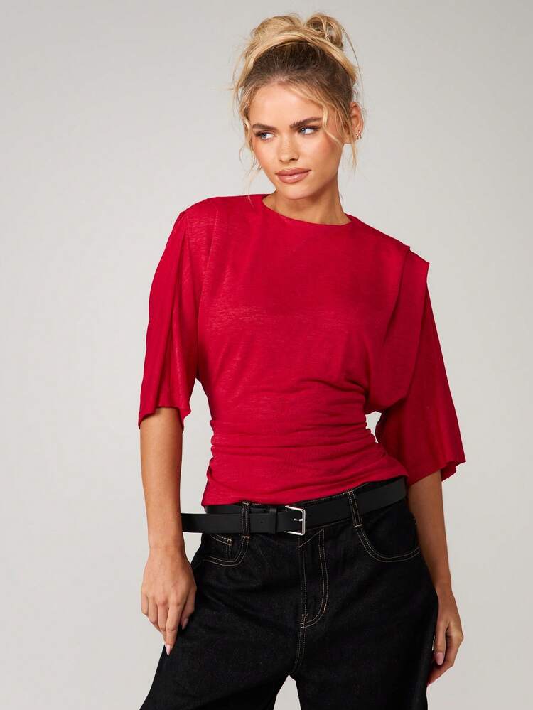 MISSGUIDED Batwing Sleeve Top With Ruched Waist Detail For Casual Weekend Style