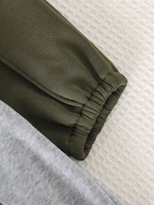 SHEIN 男婴纯色松紧腰牙签条纹设计卷边休闲裤 - 彩色 - 查看 6