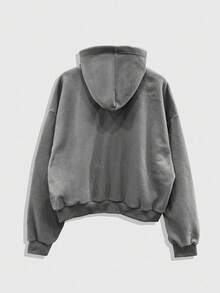 ROMWE MEN Street Life 男士休闲刺绣连帽衫，秋冬季，长袖上衣 - 灰色 - 查看 2