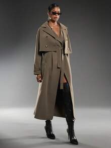 Normani Bộ đồ thường ngày thu/đông cho nữ, áo khoác ngắn tay dài cổ ve màu trơn và áo khoác dài không tay - màu nâu - Xem 4