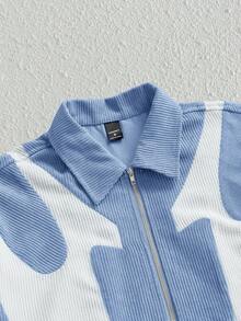 Manfinity Unisex 男士时尚休闲宽松日常穿着拼接灯芯绒长袖衬衫，秋冬季，情侣装 - 淺藍色 - 查看 8