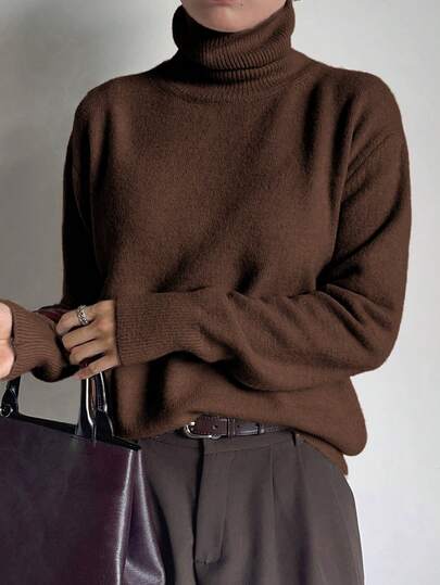 DAZY 1ks Dámský ležérní svetr s rolákem, podzimní dámské oblečení