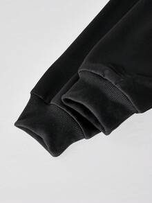 Sparklyn 3件套休闲时尚舒适运动户外拉链印花针织宽松外套家居服套装，粉色纯色，适合青少年 - 黑色 - 查看 7