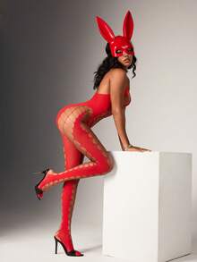 SpicyHot Bộ đồ liền thân khoét lỗ màu trơn gợi cảm cho nữ - Đỏ - Xem 1