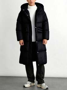 SHEIN 青少年男童时尚百搭纯色连帽衫，冬季 - 黑色 - 查看 1