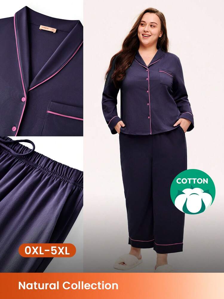 Women Plus Cotton Basic Long Women Pajama Set