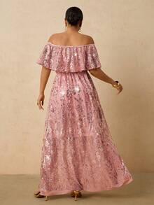 Travachic Vestido maxi elegante y romántico de hombros descubiertos con mangas de murciélago en color rosa para mujeres de talla grande para fiestas y días festivos - Rosa - Ver 2