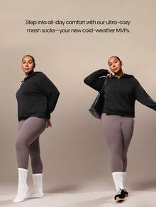 GLOWMODE 1-Pair Plus Size  Flex Cotton-Blend Soft Comfy Sweat-Wicking Breathable Mesh Seamless Toe Crew Socks Daily Casual Wear Spring Summer - White - View 2