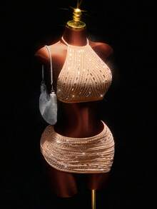 Amplova 女士亮面露背吊带短款上衣，性感前卫，适合派对、皮草外套内搭、秋冬季、新年派对、生日、约会、日常穿着，优雅可爱，高开衩露背可调节肩带 - 彩色 - 查看 8