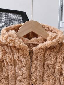 Jaket Pendek Kasual Berbulu untuk Anak Perempuan, Resleting Depan, Motif Hati, Kardigan Berkerudung Lucu untuk Musim Gugur/Dingin - Unta - View 3