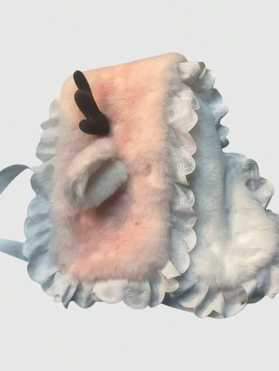 ROMWE Fairycore 1件灰色Y2K鹿纹蕾丝拼接时尚简约女式围脖，适合上学、购物、通勤、圣诞节等场合。 - 粉色 - 查看 1