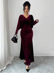 Lyxana Đầm dự tiệc sang trọng thu đông cổ điển tối giản cổ điển tay cánh dơi tay lỡ thắt eo viền đuôi cá xếp ly phía trước thắt nơ cổ thanh lịch kiểu Pháp công sở đi làm thường ngày cho nữ thích hợp cho Halloween, Giáng sinh, Lễ tạ ơn, Trà chiều, Năm mới - Màu Tím - Xem 5