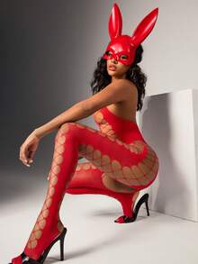 SpicyHot Bộ đồ liền thân khoét lỗ màu trơn gợi cảm cho nữ - Đỏ - Xem 5