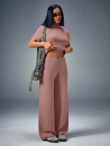 CasuGlow Women Comfy Cozy Drawstring Knit Top And Knit Short 2pcs Two Pieces Set - Dusty Pink - View 6