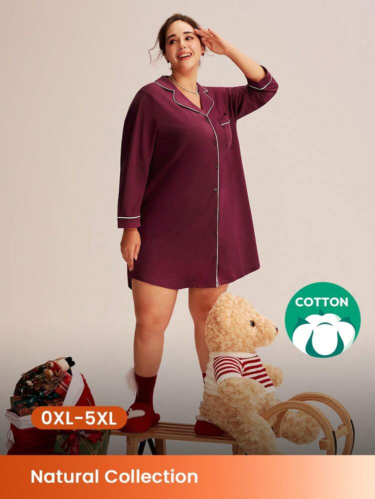 Pyjamas de Noël et du Nouvel An pour couple. Chemise de nuit en coton 100% pur pour femmes en grande taille, col chemise, boutons, robe de base rouge et bordeaux. Vêtements d'intérieur, longue chemise de nuit pour femmes, lingerie, pyjamas pour petit ami, chemises d'intérieur