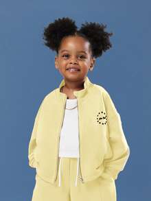 SUMWON Zip Through Hoodie And Wide Leg Sweatpants Co Ord Set For Young Girls Casual Wear Vacation - Yellow - View 3