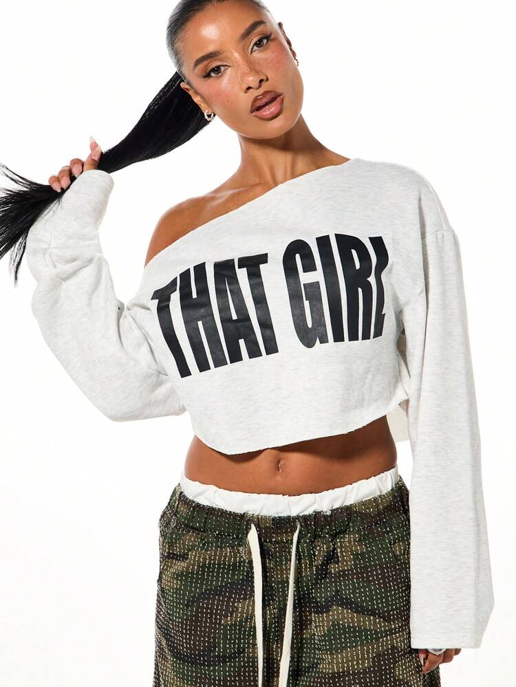 SUMWON WOMEN Felpa grafica con spalle scoperte e testo