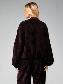 MISSGUIDED Áo khoác bomber nhung họa tiết có bo gấu tay và cạp chun cho phong cách thời trang thu đông - màu nâu - Xem 2