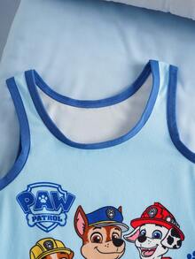 SHEIN | PAW Patrol 男童舒适撞色滚边狗狗印花背心短裤套装，夏季