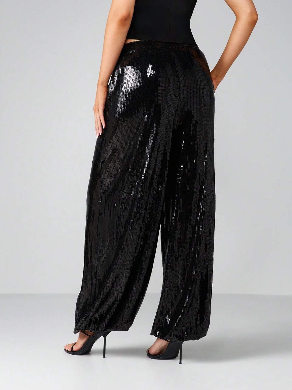 MISSGUIDED Sequin Wide Leg Palazzo Pants High Rise Evening Party Trousers For Holiday Occasions
