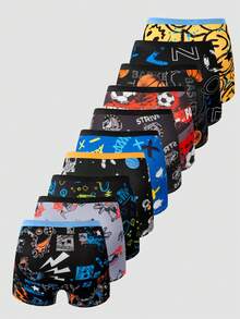 10pcs/Multi-Packs Teenage Boys' Football, Game Console, Space Graphic Retro Street Essentials Style Soft Comfortable Boxer Briefs, Cozy Fall & Winter Styles Clothes ,Best Christmas Gifts For Kids ,Comfortable And Soft Lingerie Sets