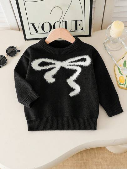 Genkimix Kids Ung flickas casual tröja med rosettdekor och rund hals, höst/vinter