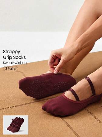 GLOWMODE 3 Pairs Yoga & Pilates Non-Slip Grip Socks With Seamless Toe Construction Yoga Daily