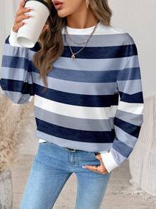 EMERY ROSE Casual Minimalist Printed Pattern Crew Neck Loose Fit Women Sweatshirt - Multicolor - View 4