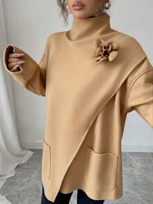 Elenzga Women's Elegant Wool Wrap Shawl Collar Coat, Sophisticated Fashion Outerwear For Fall/Winter Dates And Outings, Available In Coffee Brown, Khaki, And Camel - Khaki - View 5