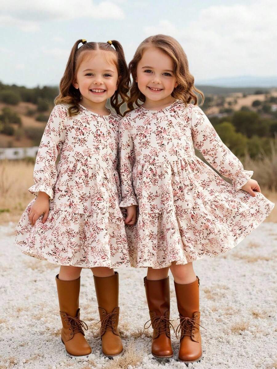 Emery Rose Kids Emery Rose Kids 少女白色夏季仙女碎花圓領泡泡長袖A字蛋糕裙,親子套裝媽媽與姐妹與我新娘婚禮派對 - 白色 - 查看 1