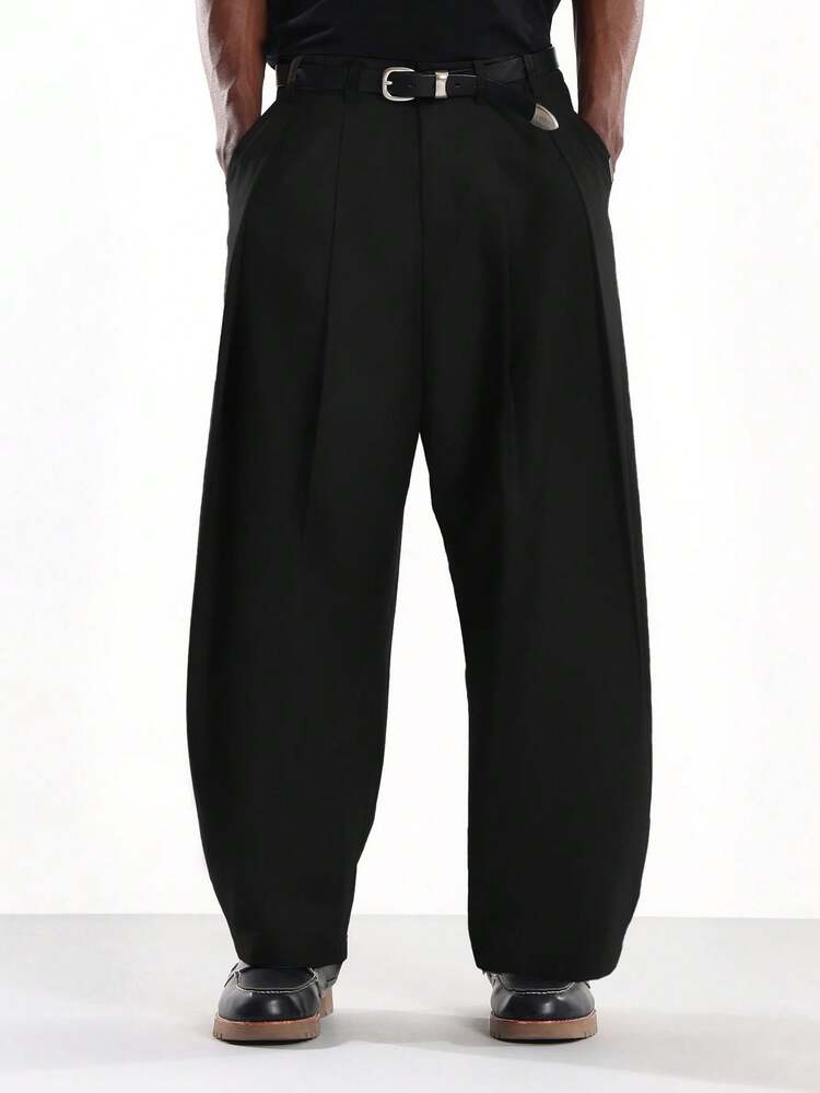 Barrel Fit Pleated Twill Trousers
