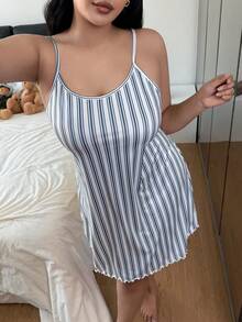 SHEIN 大码休闲条纹印花吊带睡裙 - 彩色 - 查看 5