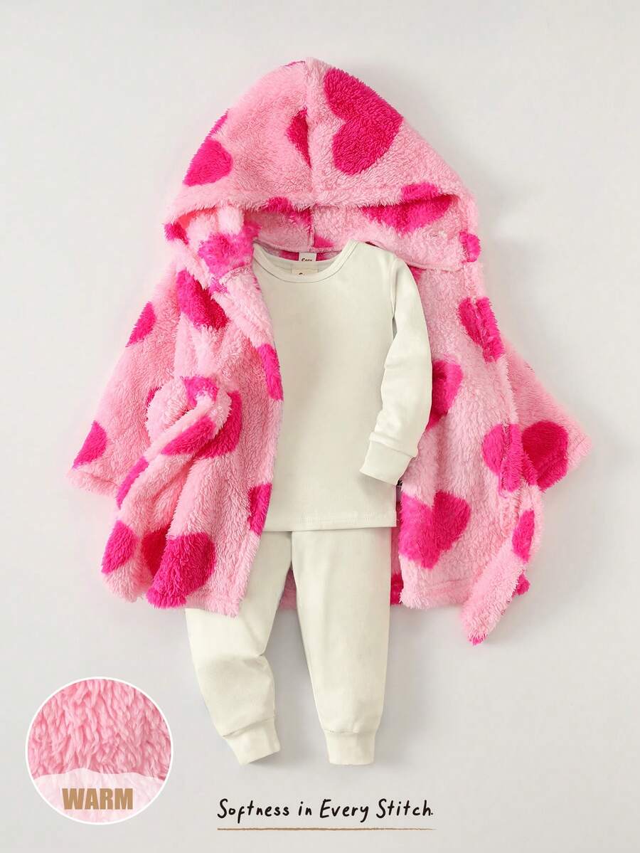 Cozy Pixies Halat de baie pentru bebeluși cu glugă, mânecă lungă și talie lungă, model de ursuleț cu desene animate, căptușit termic, pentru fetițe - Baby Pink - Vizualizare 1
