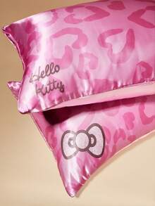 HELLO KITTY AND FRIENDS | SHEIN 2件套可爱蝴蝶结和心形图案枕套，两种颜色，塔夫绸面料，舒适凉爽 - 粉色 - 查看 5
