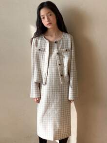 DAZY Tween Girls Outfit: Jacket + Jumper Dress Set, Autumn - Apricot - View 3