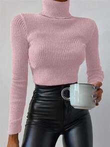 SHEIN Cottnline 2 قطعة/عبوة كنزة صوفية نسائية ذات ياقة طويلة الأكمام عالية الرقبة، متعددة الأنماط - متعدد الألوان - مشاهدة 3