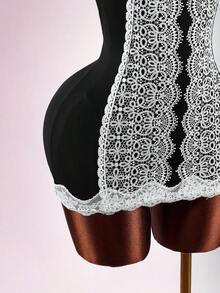 Amplova Váy ôm sát bodycon cổ thấp thiết kế ren đen trắng theo phong cách Boho lãng mạn dành cho nữ - Nhiều màu - Xem 6