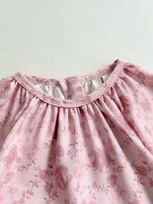 SHEIN 2件套女宝宝甜美可爱粉色碎花长袖连衣裙，配发带蝴蝶结装饰，圆领A字褶皱荷叶边，柔软舒适，时尚派对公主裙，适合生日、度假、拍照、春秋、冬季假日及日常穿着 - 藕粉色 - 查看 5