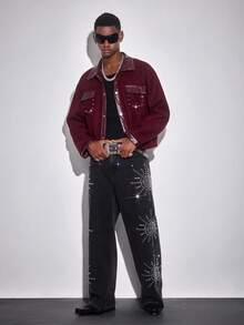 ROMWE MEN Street Life Men's Long Sleeve Casual Avant Jacket, Suitable For Christmas And Street Style, Autumn/Winter