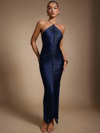 Hauture Sexig klänning med hängande tofsar och fransar för kvinnor för fest med guldfärgad metalldekor