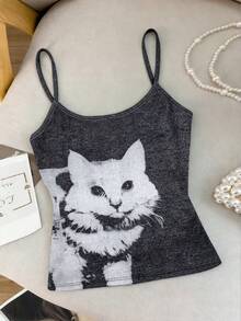 INAWLY 女士夏季休闲猫咪印花吊带背心 - 彩色 - 查看 3