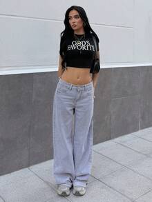 AfricaSnchz 女士简约印花短款上衣修身 T 恤 GOD'S FAVORITE 图案 T 恤女士上衣 - 黑色 - 查看 6