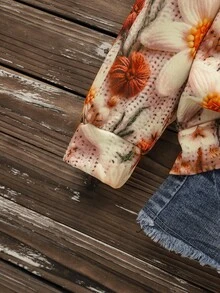 SHEIN LUNE Casual Minimalist Printed Pattern Crew Neck Loose Fit Women Sweatshirt, Vintage Style, 3D Embroidered Print, Suitable For Early Autumn,Fall