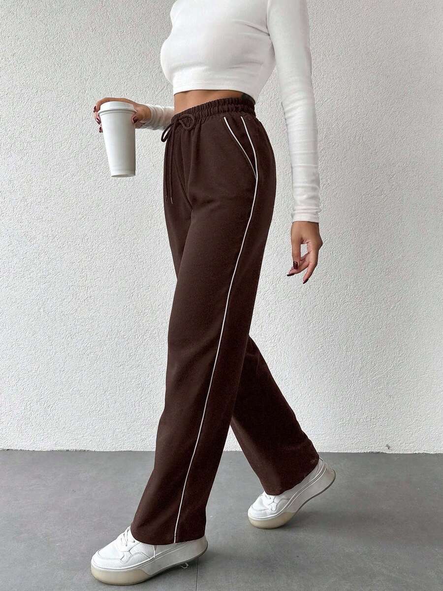 SHEIN Women's Drawstring Waist Casual Everyday Wear Sweatpants - Brown - View 1