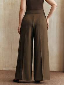Anewsta Plus Size Women Fashionable Slimming Elegant Wide Leg Pants - Brown - View 2