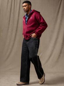 Manfinity Homme Quần jean ống rộng dáng rộng có túi trang trí đinh tán dành cho nam - màu đen - Xem 4