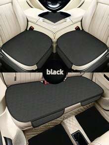 1/3PCS Universal Car Seat Cushion Summer Thin Woven Viscose Cooling Breathable Soft Comfort Anti Slip Front Rear Seat Cover For Driving Commuting Travel Auto Accessories - Black - View 7